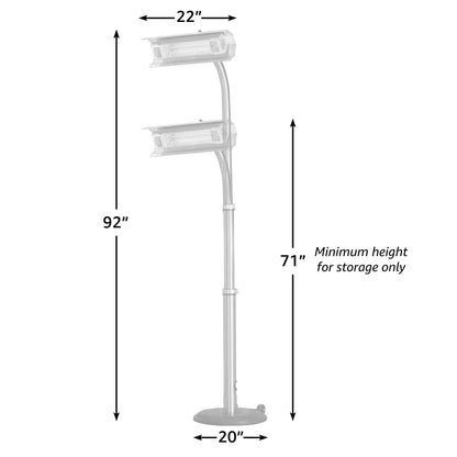 Patio heater Fire Sense black powder-coated steel dual-head infrared on telescoping offset pole on Tampa Home & Garden Store