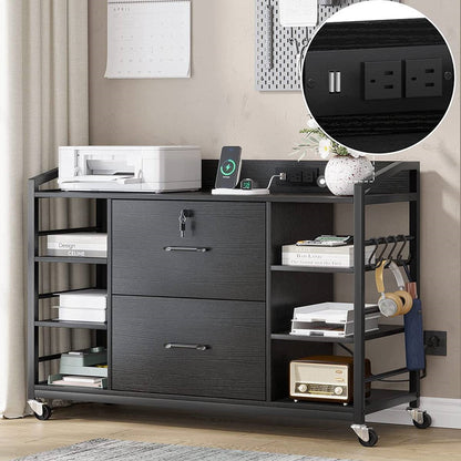 Black Printer Stand Bookcase Power Station Mobile Office File Cabinet - Tampa Home & Garden Store