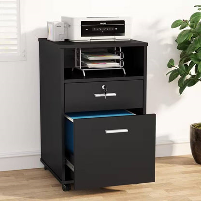 Black Rolling 2-Drawer Mobile File Cabinet Printer Stand Office Cart on Wheels - Tampa Home & Garden Store