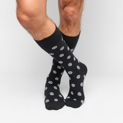Ole Miss Lafayette 4-Pack DeadSoxy college socks in black with white circular logos on Tampa Home & Garden Store