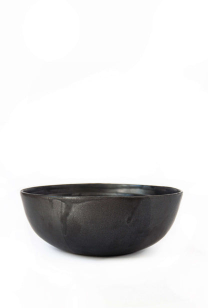 Matte Black Stoneware Salad Bowl and Ceramic