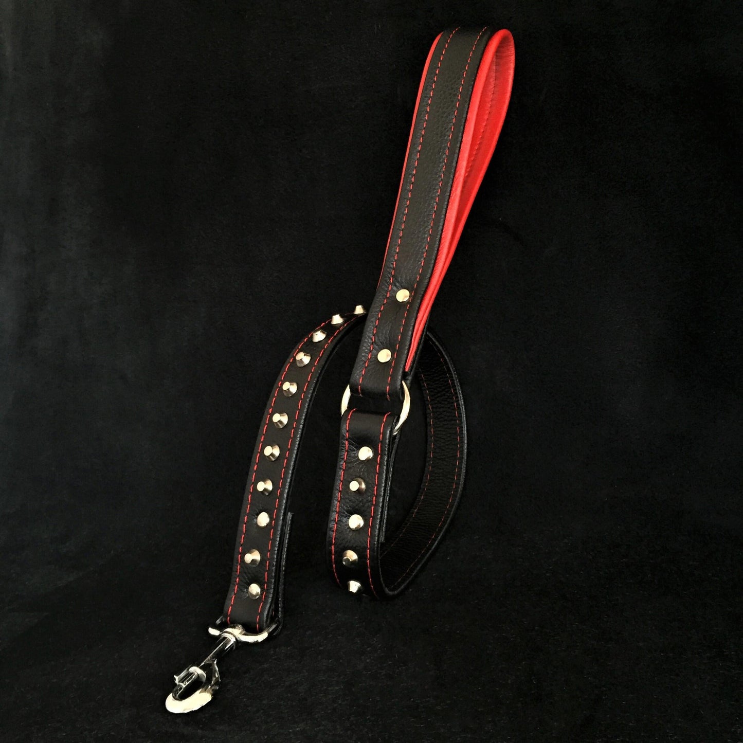 Black soft leather studded leash - Tampa Home & Garden Store