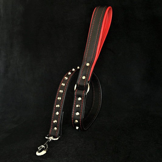 Black soft leather studded leash - Tampa Home & Garden Store