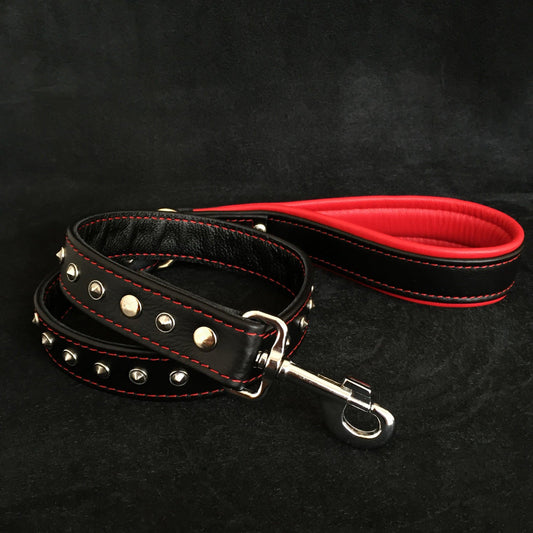 Black soft leather studded leash - Tampa Home & Garden Store