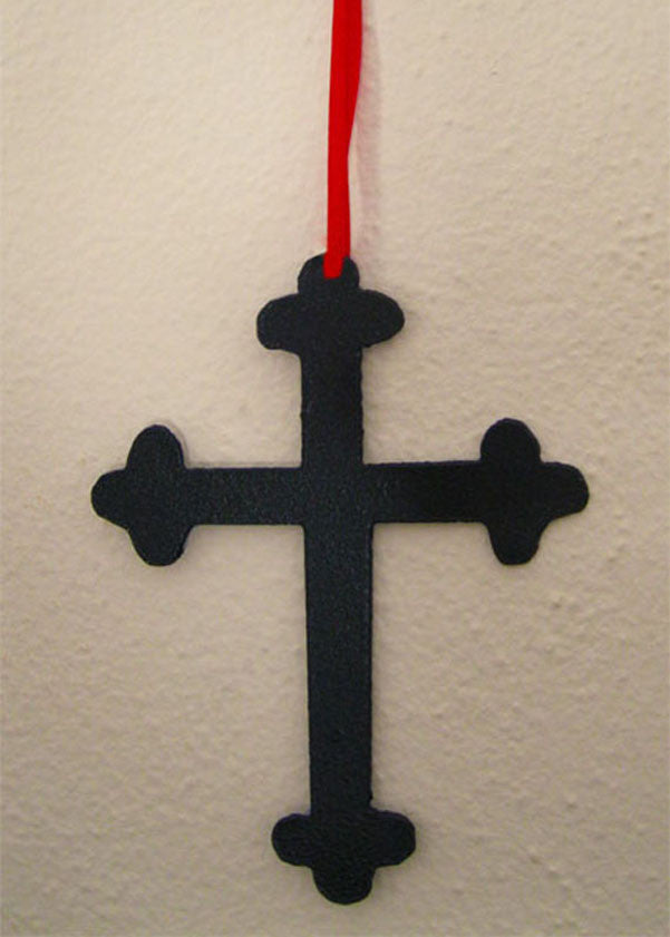 Cross ornament, black metal cross with ribbon Rustica Ornamentals on Tampa Home & Garden Store