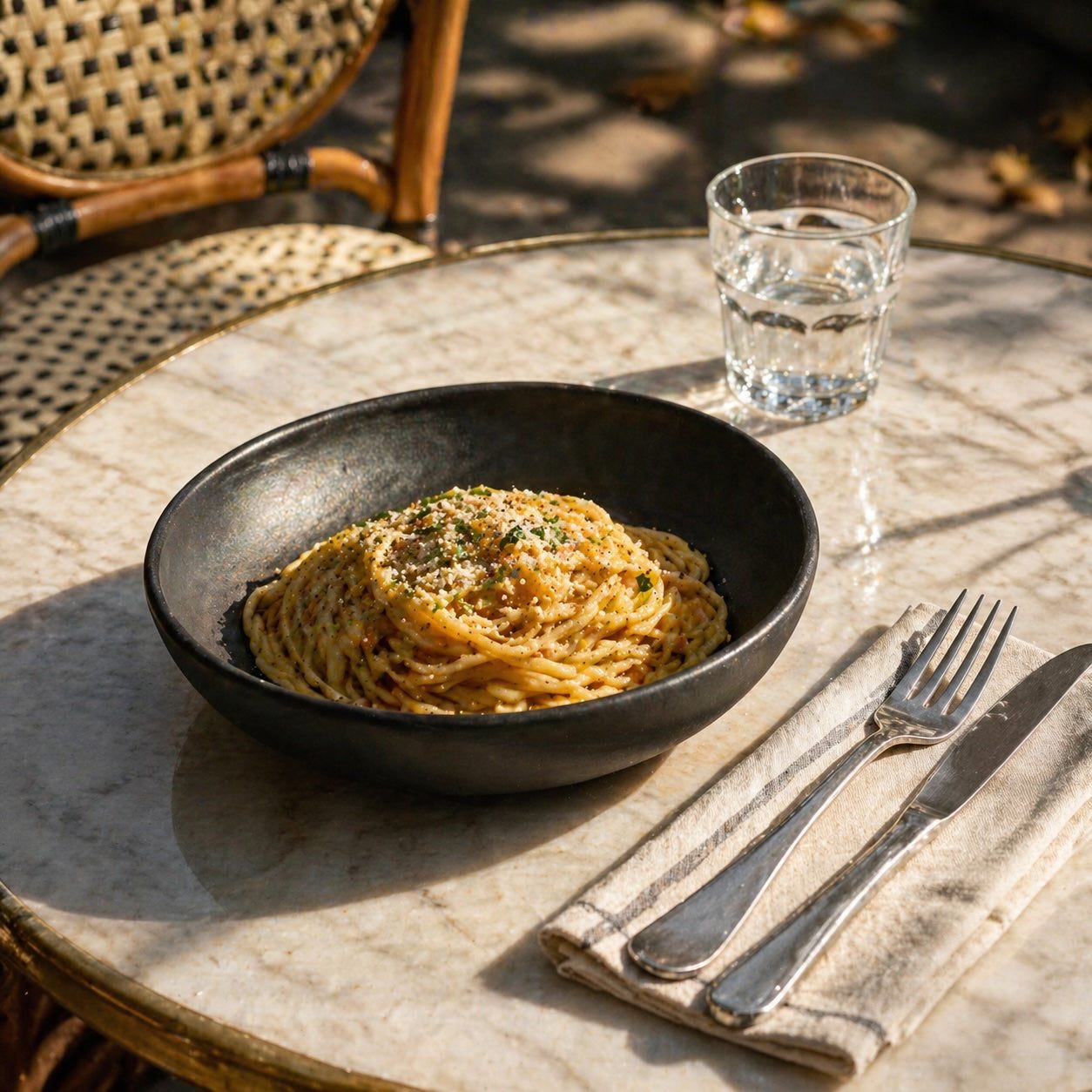 Handcrafted Black Matte Stoneware Pasta Bowl