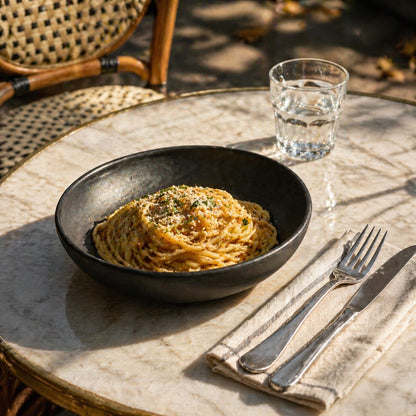 Handcrafted Black Matte Stoneware Pasta Bowl