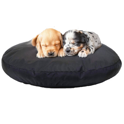 Dog Bed Round Armor by American Dog, black round pet bed with two sleeping puppies on Tampa Home & Garden Store