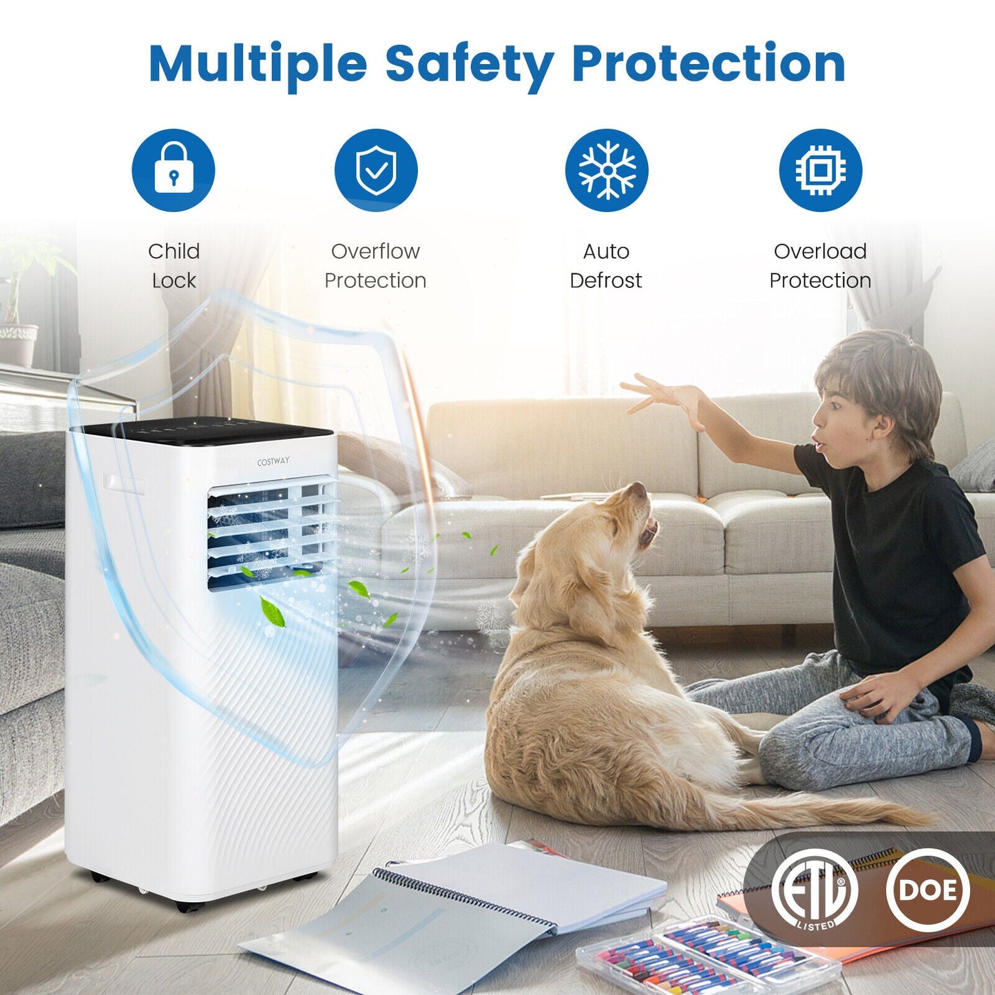 Aire acondicionado portátil 4 en 1 de 10000 BTU con humidificador y modo de suspensión - Negro