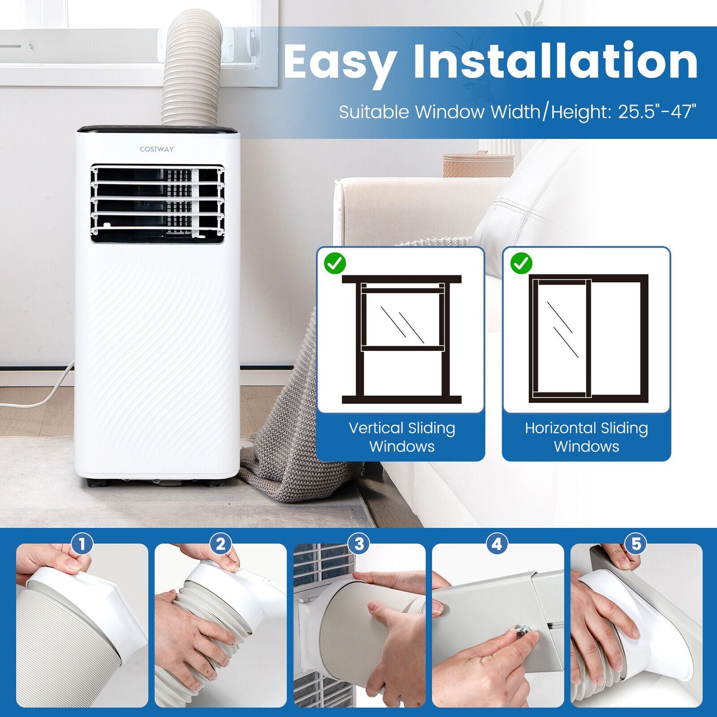 Aire acondicionado portátil 4 en 1 de 10000 BTU con humidificador y modo de suspensión - Negro