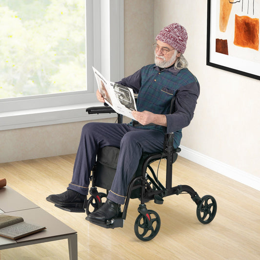 Folding Rollator Walker with Seat and Wheels Supports up to 300 lbs - Tampa Home & Garden Store