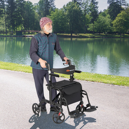 Folding Rollator Walker with Seat and Wheels Supports up to 300 lbs - Tampa Home & Garden Store
