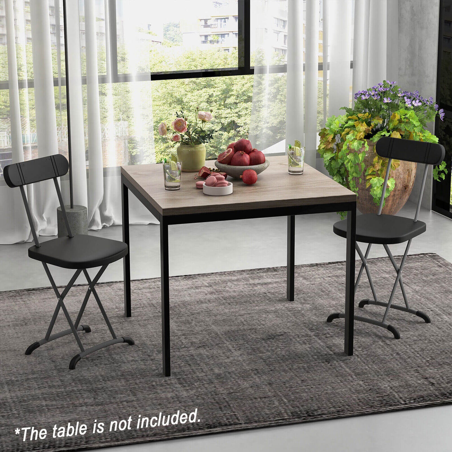 Juego de 2 sillas plegables para exteriores con estructura resistente y respaldo ergonómico - Negro