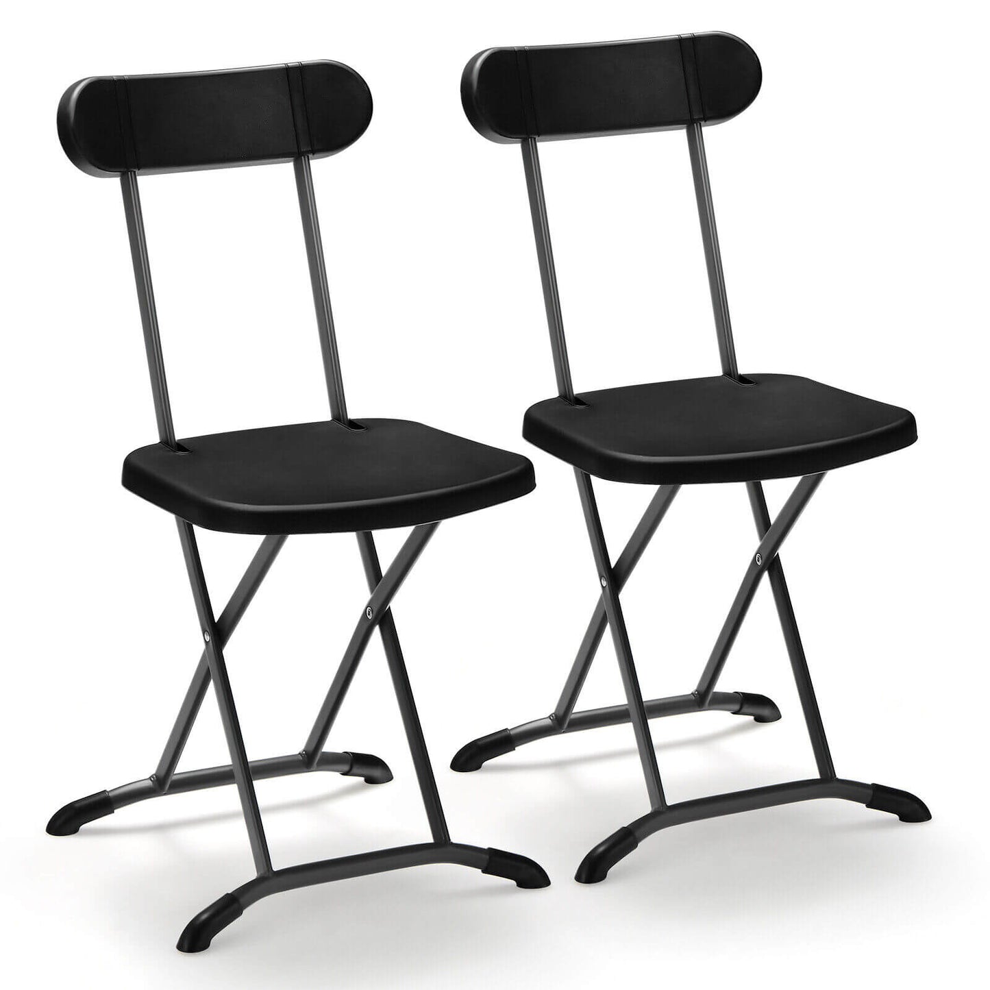 Juego de 2 sillas plegables para exteriores con estructura resistente y respaldo ergonómico - Negro