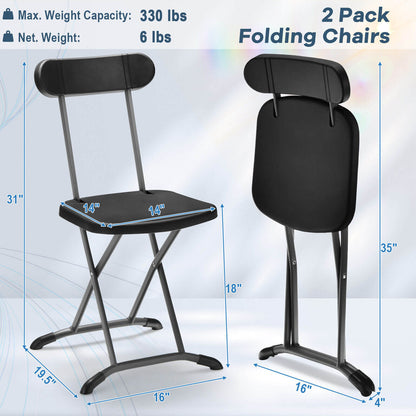 Juego de 2 sillas plegables para exteriores con estructura resistente y respaldo ergonómico - Negro