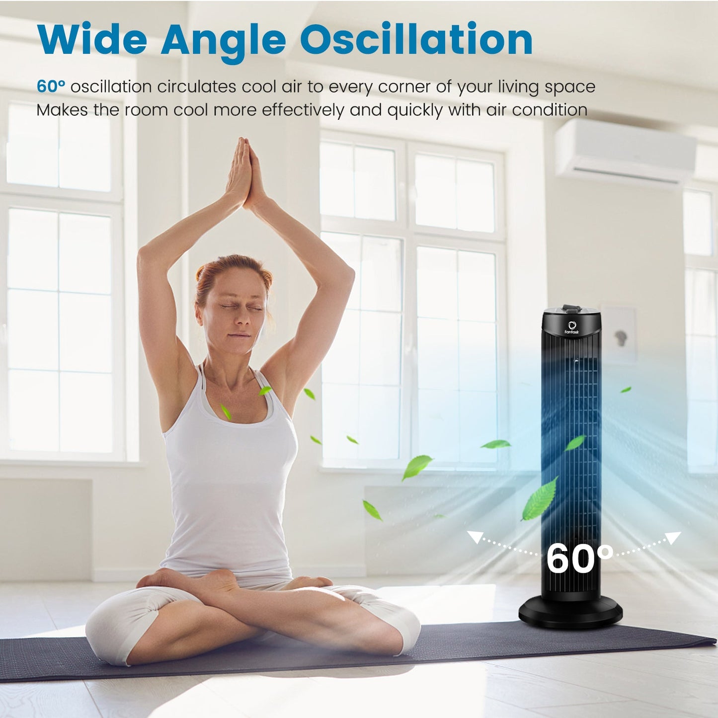 Ventilador de torre oscilante sin aspas Fantask 35W 28 pulgadas silencioso - Negro
