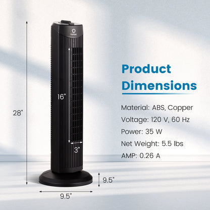 Ventilador de torre oscilante sin aspas Fantask 35W 28 pulgadas silencioso - Negro