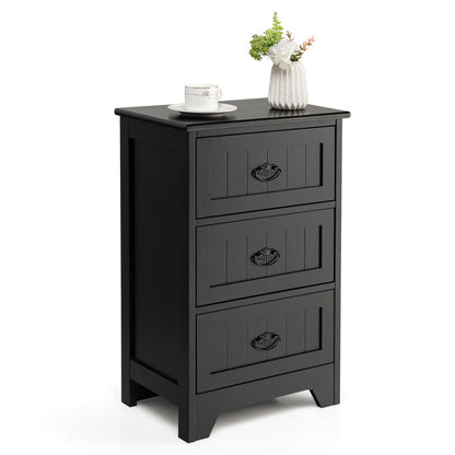 Farmhouse Nightstand with 3 Storage Drawers and Handles