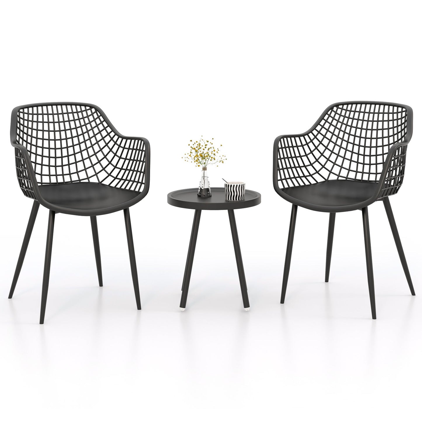 3 Piece Patio Chair Set with PP Seat and Tabletop for Porch