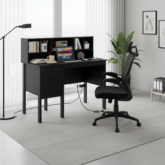 Black 48 inch Computer Desk and Ergonomic Mesh Office Chair Bundle for Home Office - Tampa Home & Garden Store