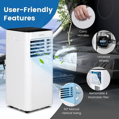 Aire acondicionado portátil de 8000 BTU con control remoto y modo de reposo - Negro