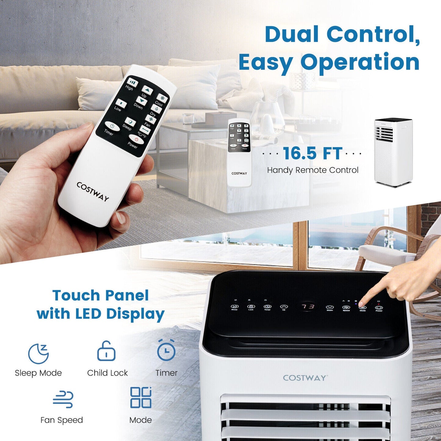 Aire acondicionado portátil de 8000 BTU con control remoto y modo de reposo - Negro