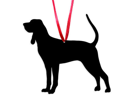 Black and Tan Coonhound plant stake silhouette with red hanging ribbon on Tampa Home & Garden Store
