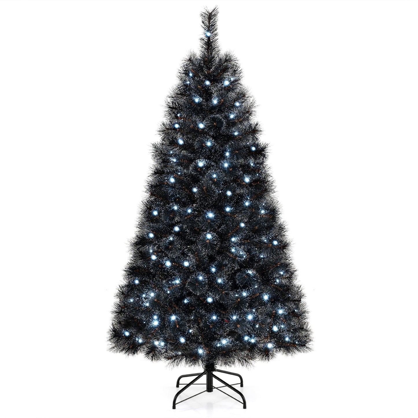 Árbol de Halloween o Navidad artificial negro de 6/7/8 pies con puntas de ramas de PVC y 210/320/450 luces LED blancas frías-L