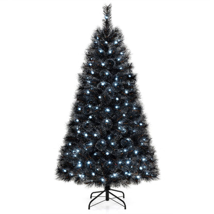 Árbol de Halloween o Navidad artificial negro de 6/7/8 pies con puntas de ramas de PVC y 210/320/450 luces LED blancas frías-L
