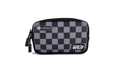 Universal Bar Sack for Handlebar Storage by Havoc in purple-black checkerboard fabric with top zipper and side strap on Tampa Home & Garden Store