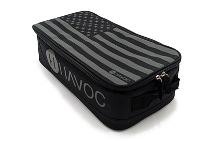Havoc Goggle Case with Padded interior black nylon with gray stripes and Havoc logo on side on Tampa Home & Garden Store