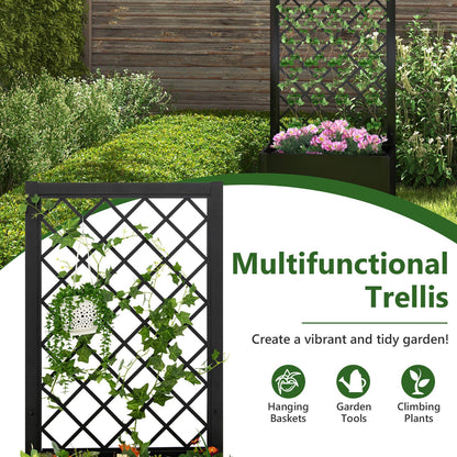44 Inch Metal Raised Garden Bed with Trellis-Black