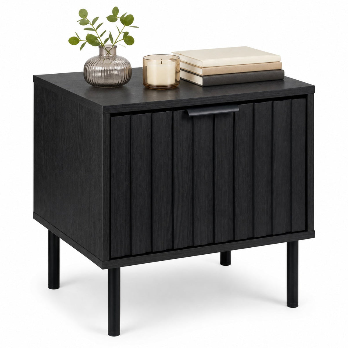 Modern Nightstand with Vertical-Striped Drawer in black DirectDeals on Tampa Home & Garden Store