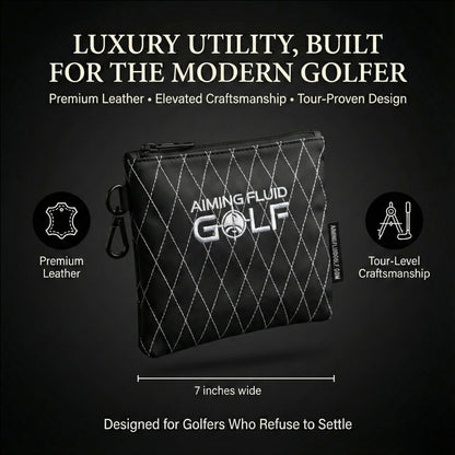 Leather Golf Utility Pouch black quilted leather with white diamond stitching Aiming Fluid Golf on Tampa Home & Garden Store