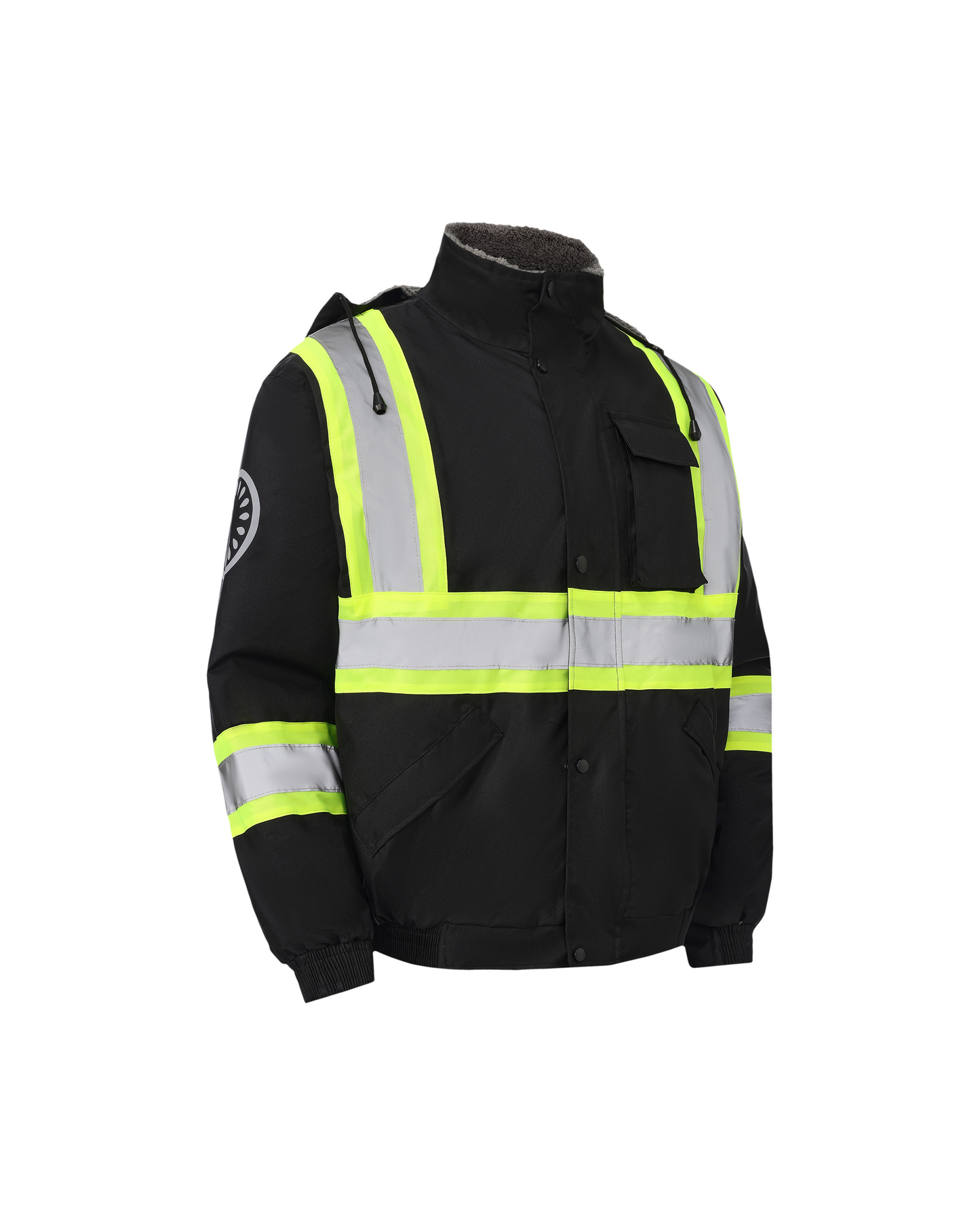 Kiwi High Visibility Hooded & Sherpa Lined ANSI/ISEA 107-2020 Reflector Contrast Trimmed Water Resistant Black Safety Jacket [71200]
