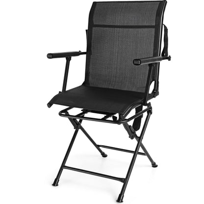 Sillón giratorio plegable para patio con reposabrazos y respaldo de malla - Negro
