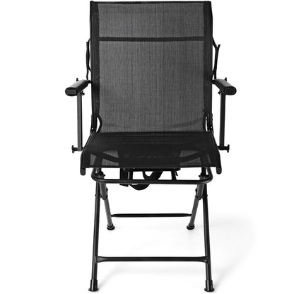 Sillón giratorio plegable para patio con reposabrazos y respaldo de malla - Negro