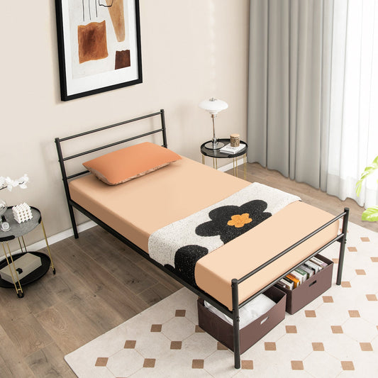 Twin Size Metal Bed Frame Platform with Headboard-Black - Tampa Home & Garden Store