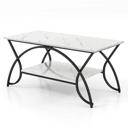 2-Tier Rectangle Coffee Table With Marble Pattern