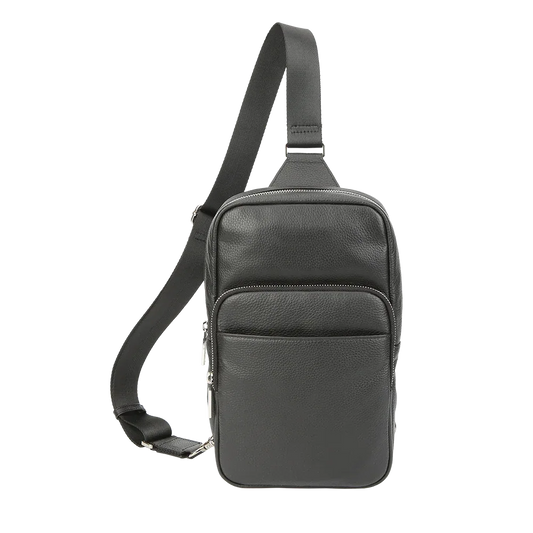 Black pebbled leather sling bag with adjustable strap by MiamiLeathers on Tampa Home & Garden Store