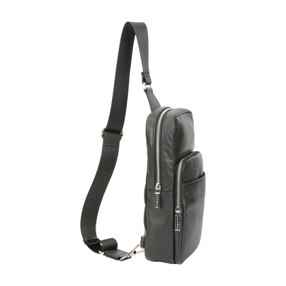 Black Pebbled Full-Grain Leather Sling Bag for Men – Crossbody Travel & Everyday Carry