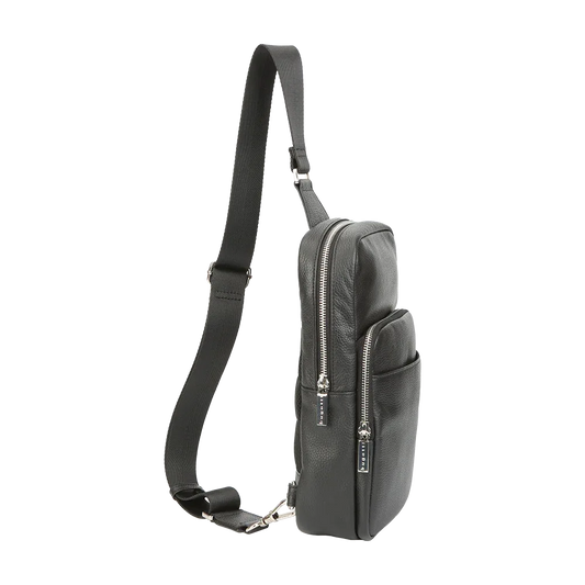 Black Pebbled Full-Grain Leather Sling Bag for Men – Crossbody Travel & Everyday Carry