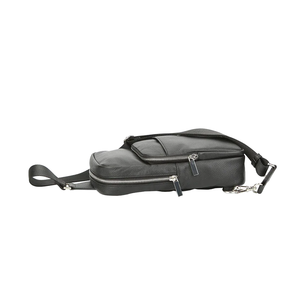 Sac bandoulière en cuir pleine fleur grainé noir pour homme – Voyage et usage quotidien