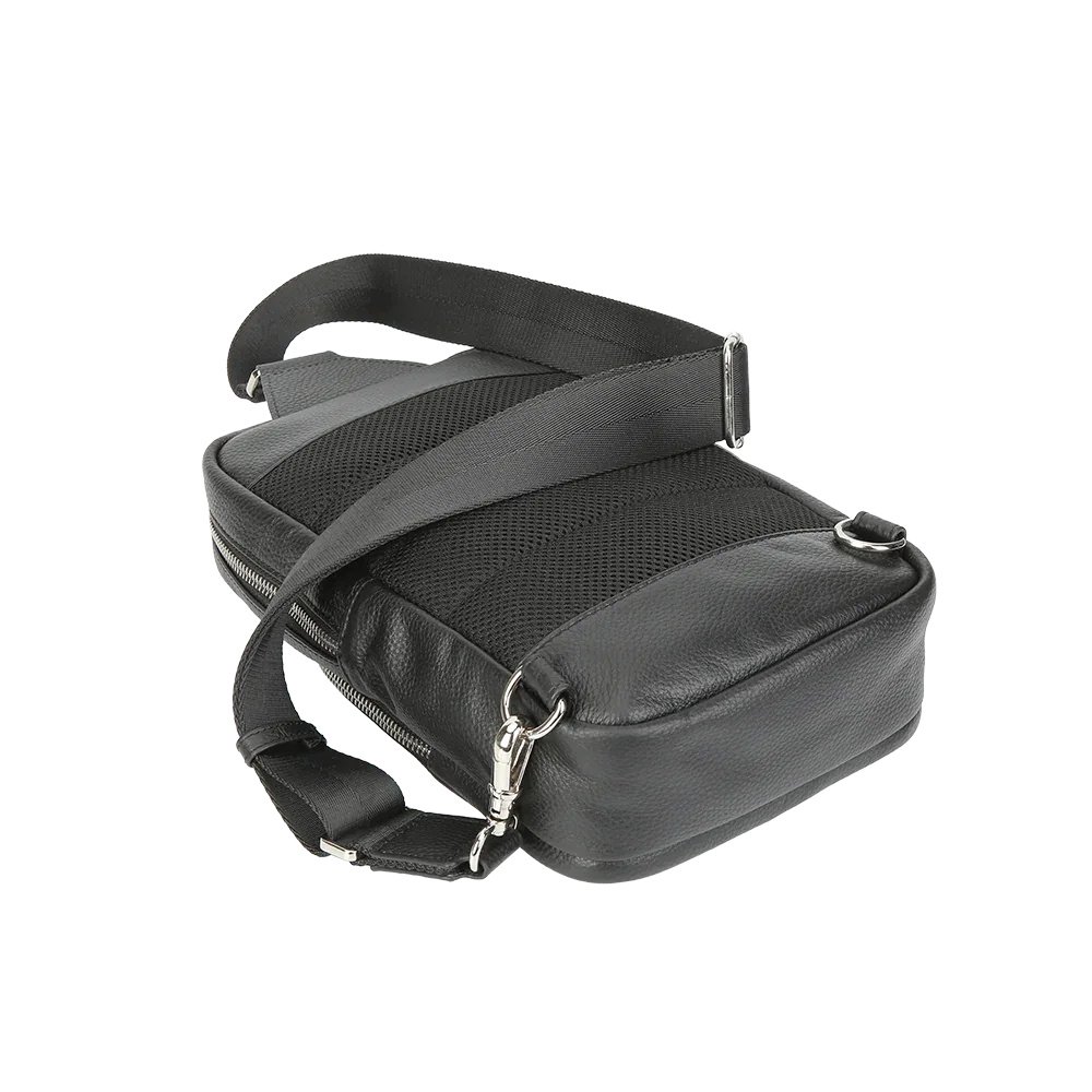 Sac bandoulière en cuir pleine fleur grainé noir pour homme – Voyage et usage quotidien