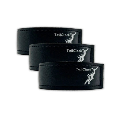 TailCinch Equine Tail Ties set of 3 black leather straps with white TailCinch logo on Tampa Home & Garden Store