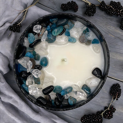 Blackberry Saffron Crystal Candle with Obsidian, Blue Apatite, and Crystal Quartz | Coconut-Soy Wax Candle, 9oz - Tampa Home & Garden Store
