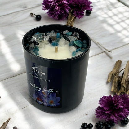 Blackberry Saffron Crystal Candle with Obsidian, Blue Apatite, and Crystal Quartz | Coconut-Soy Wax Candle, 9oz - Tampa Home & Garden Store