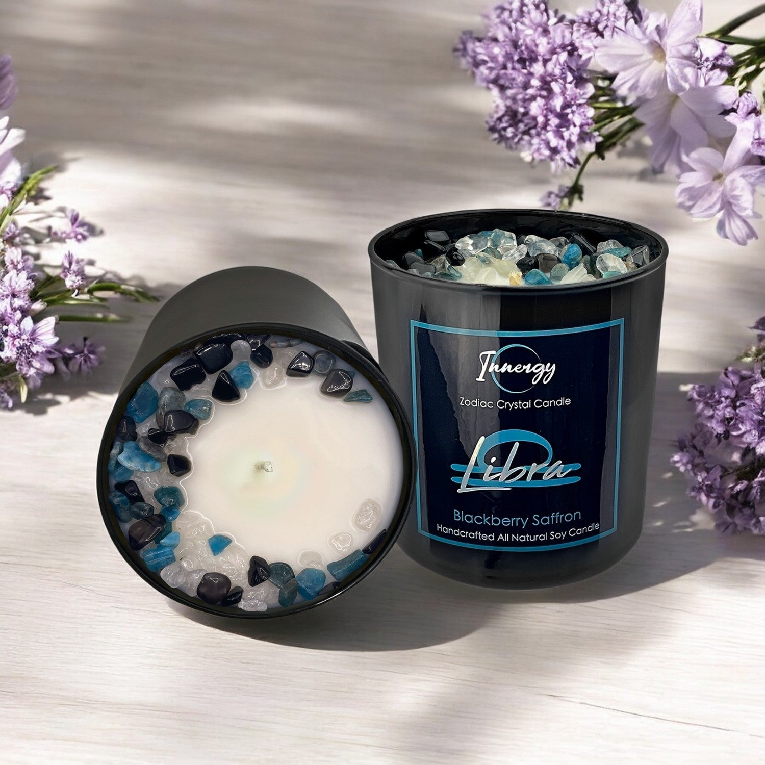 Blackberry Saffron Crystal Candle with Obsidian, Blue Apatite, and Crystal Quartz | Coconut-Soy Wax Candle, 9oz - Tampa Home & Garden Store