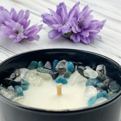 Blackberry Saffron Crystal Candle with Obsidian, Blue Apatite, and Crystal Quartz | Coconut-Soy Wax Candle, 9oz - Tampa Home & Garden Store