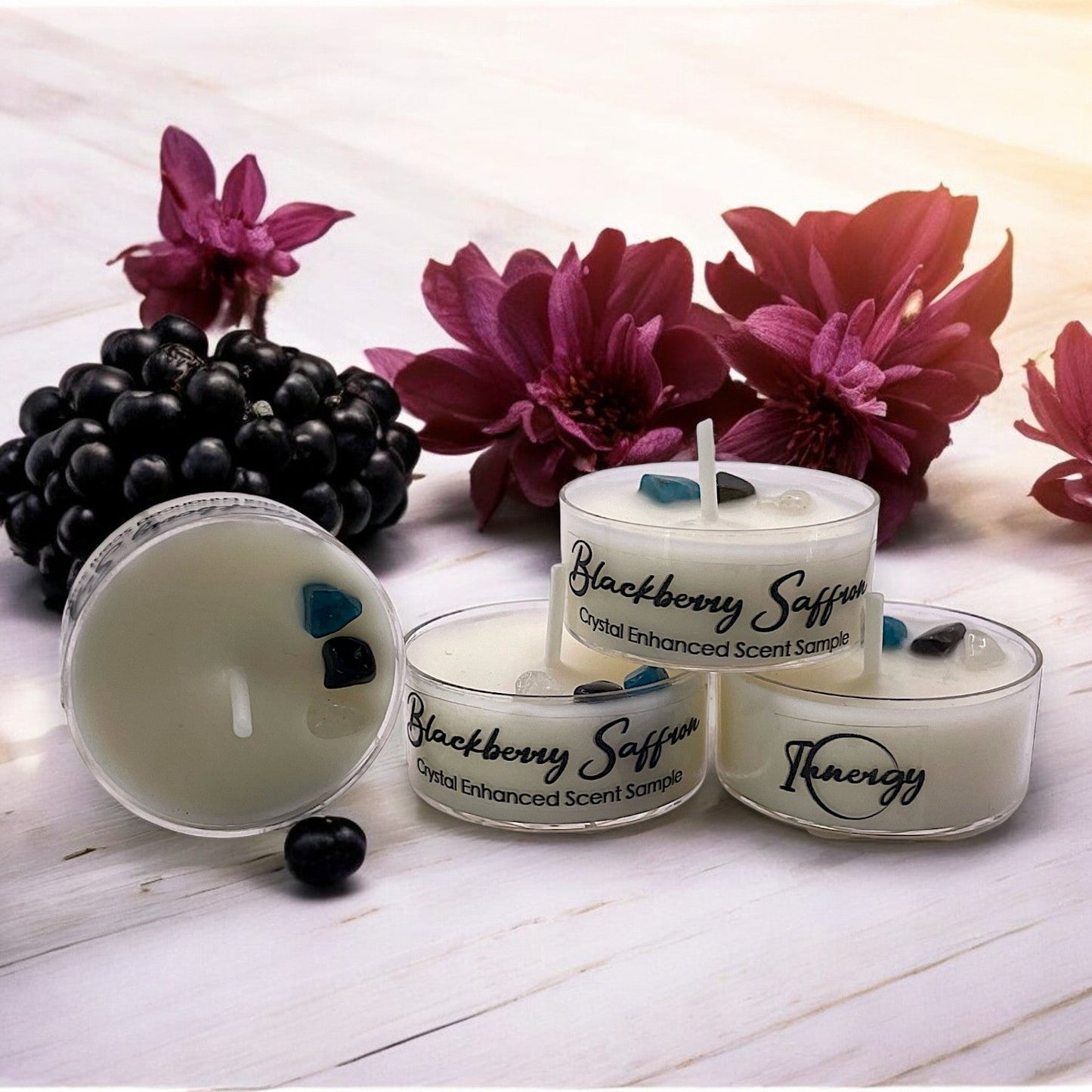 Blackberry Saffron, Premium Coconut-Soy Wax Tea Light Crystal Candle, 1oz - Tampa Home & Garden Store